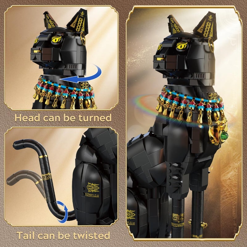 CUBIMANA Egyptian Pharaoh Cat Building Set - Animal Black Cat Building Blocks Toy for Adults DIY Crafts Project Egyptian Cat Model for Home Office Decor, Easter Gift for Adults Women 10+ (1274PCS) - Image 5