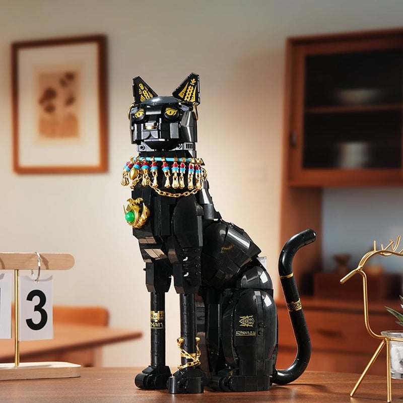 CUBIMANA Egyptian Pharaoh Cat Building Set - Animal Black Cat Building Blocks Toy for Adults DIY Crafts Project Egyptian Cat Model for Home Office Decor, Easter Gift for Adults Women 10+ (1274PCS) - Image 3