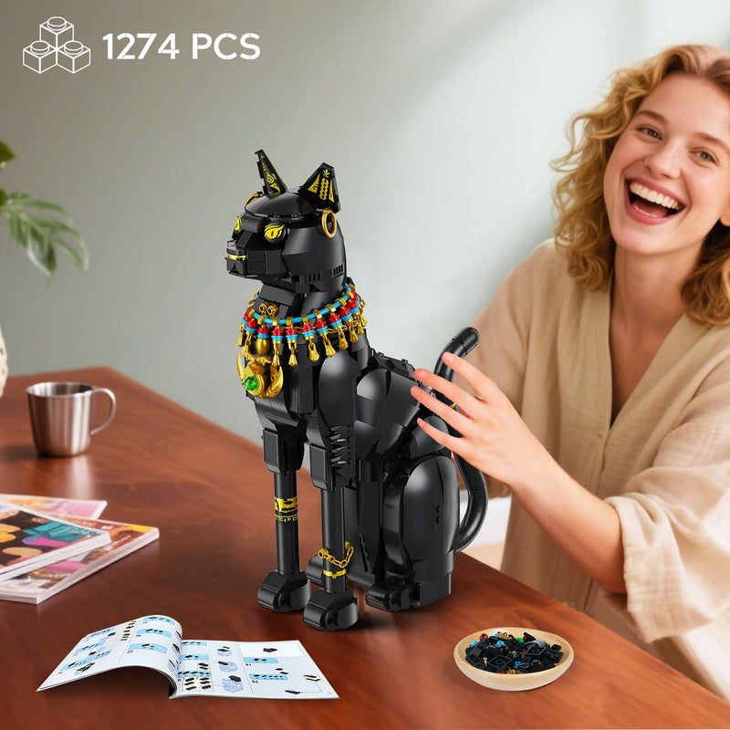 CUBIMANA Egyptian Pharaoh Cat Building Set - Animal Black Cat Building Blocks Toy for Adults DIY Crafts Project Egyptian Cat Model for Home Office Decor, Easter Gift for Adults Women 10+ (1274PCS) - Image 4