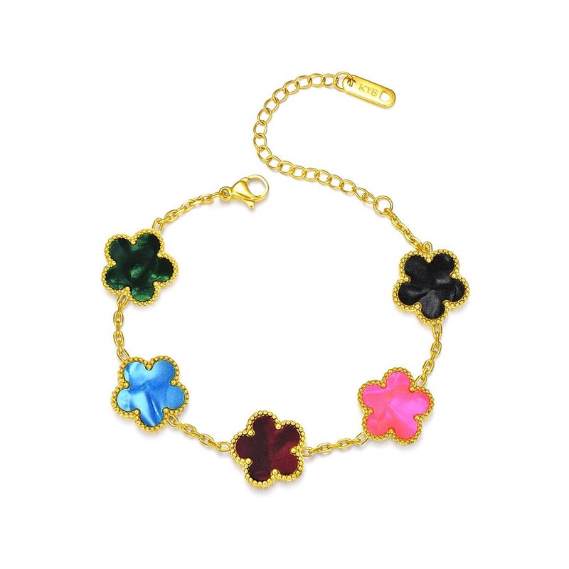 FLY FEI 18K Gold-Plated Four Leaf Clover Bracelet for Women,Adjustable lucky Bracelet Jewelry Gift-Hypoallergenic Charm for Birthdays, Wellness & Daily Wear(Style08-Five colors) - Image 1