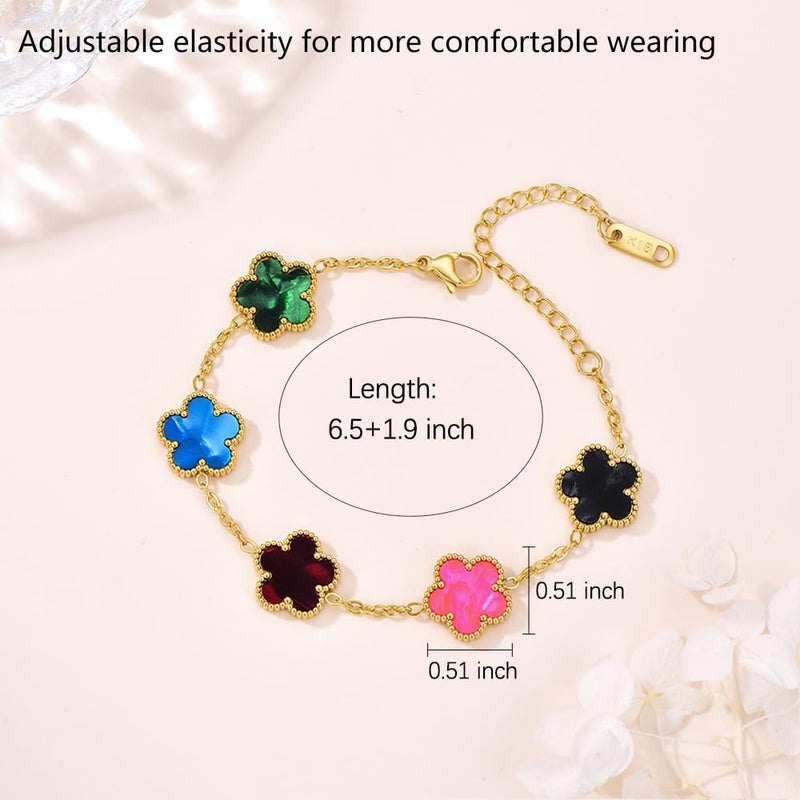 FLY FEI 18K Gold-Plated Four Leaf Clover Bracelet for Women,Adjustable lucky Bracelet Jewelry Gift-Hypoallergenic Charm for Birthdays, Wellness & Daily Wear(Style08-Five colors) - Image 5