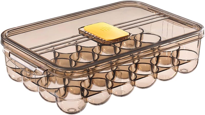 comfrt Egg Holder Storage Box Drawer, Egg Tray Fridge Organizer for Household, BPA Free Clear Egg Tray with Lid PET Plastic Refrigerator Egg Storage Container 24 Eggs Gray - Image 1