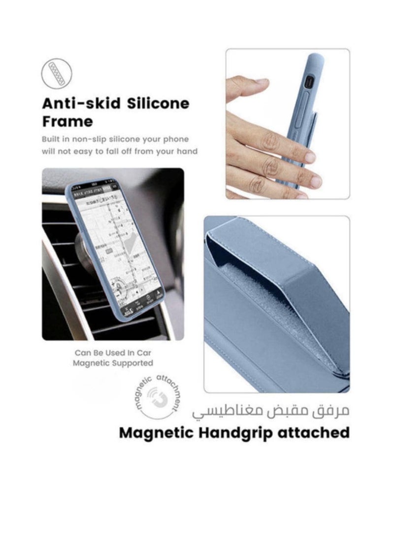 3-in-1 Magnetic Wrist Strap Hand Grip with Stand Case Cover for Apple iPhone 12 Sky Blue - Image 4