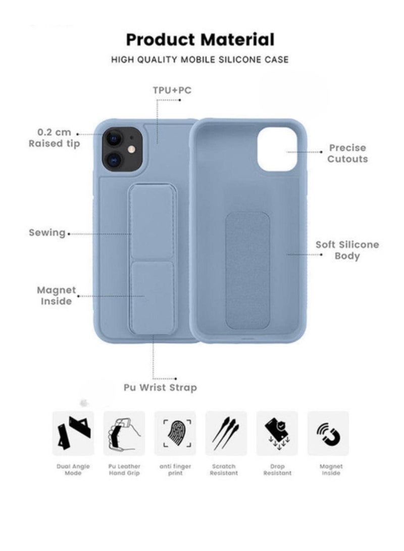 3-in-1 Magnetic Wrist Strap Hand Grip with Stand Case Cover for Apple iPhone 12 Sky Blue - Image 5
