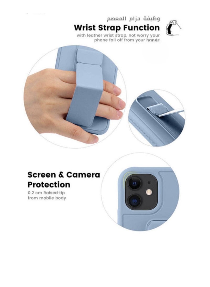 3-in-1 Magnetic Wrist Strap Hand Grip with Stand Case Cover for Apple iPhone 12 Sky Blue - Image 3
