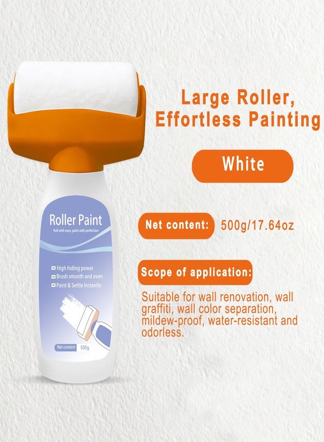 JAJADO 17oz/500g White Wall Paint with Roller Brush for Wall Touch up Ceiling, Wall Repair Kit for Flat, Remove Stains, Scratches, Water-Based, Ready to Use (17oz White Paint + Roller) - Image 2