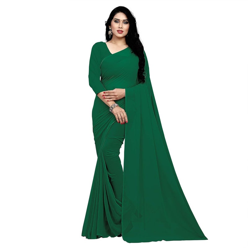 Sidhidata ساري سيدي داتا النسائي الباكستاني الأخضر من جورجيت مع قطعة بلوزة غير مخيطة - Image 1