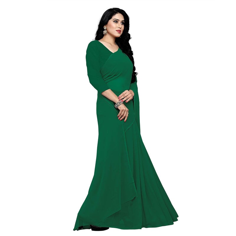 Sidhidata ساري سيدي داتا النسائي الباكستاني الأخضر من جورجيت مع قطعة بلوزة غير مخيطة - Image 4