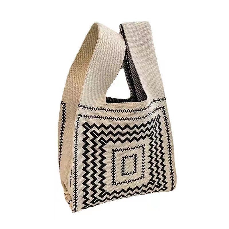 2024 Happy New Girl Two-Color Striped Knitted Portable Shoulder Bag Easiest For Match Fashion Personality Rest Trbottomy Bag - Image 2
