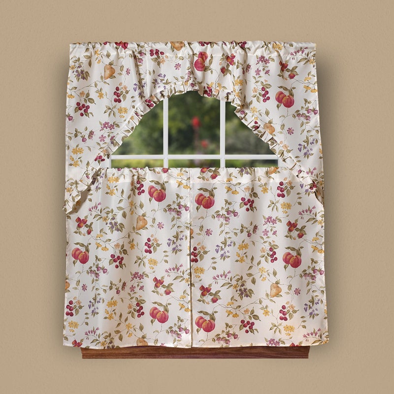 Violet Linen European 19121 Fruits Vintage Print 3pc Kitchen Curtain Set 60 36 Valance 2pcs 30 36 Tiers