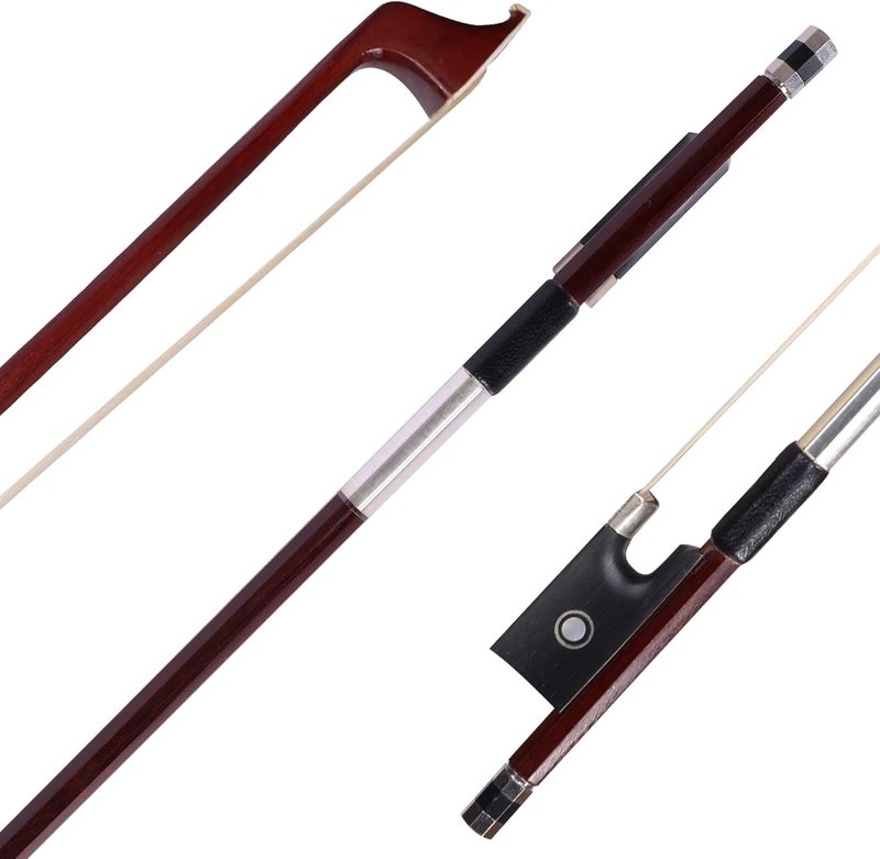 ADM 4/4 Full Size Student Violin Bow, Well Balanced Handmade Brazilwood Bow with Horsehair, Ebony Frog with Pearl Eye and Pearl Slide, Brown - Image 1