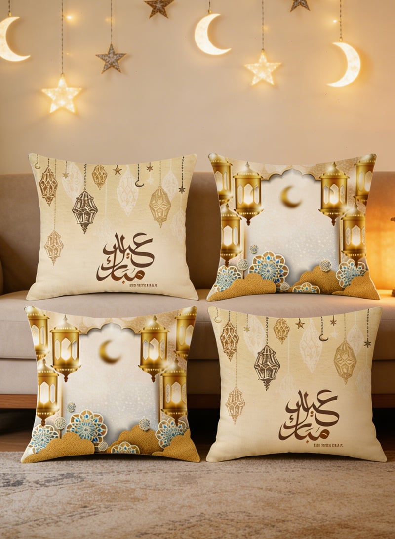 يواوليتي أغطية وسائد رمضان، 4 قطع زينة رمضان ذهبية، أغطية وسائد على شكل قمر لتزيين أريكة المنزل (45 * 45 سم) - Image 1