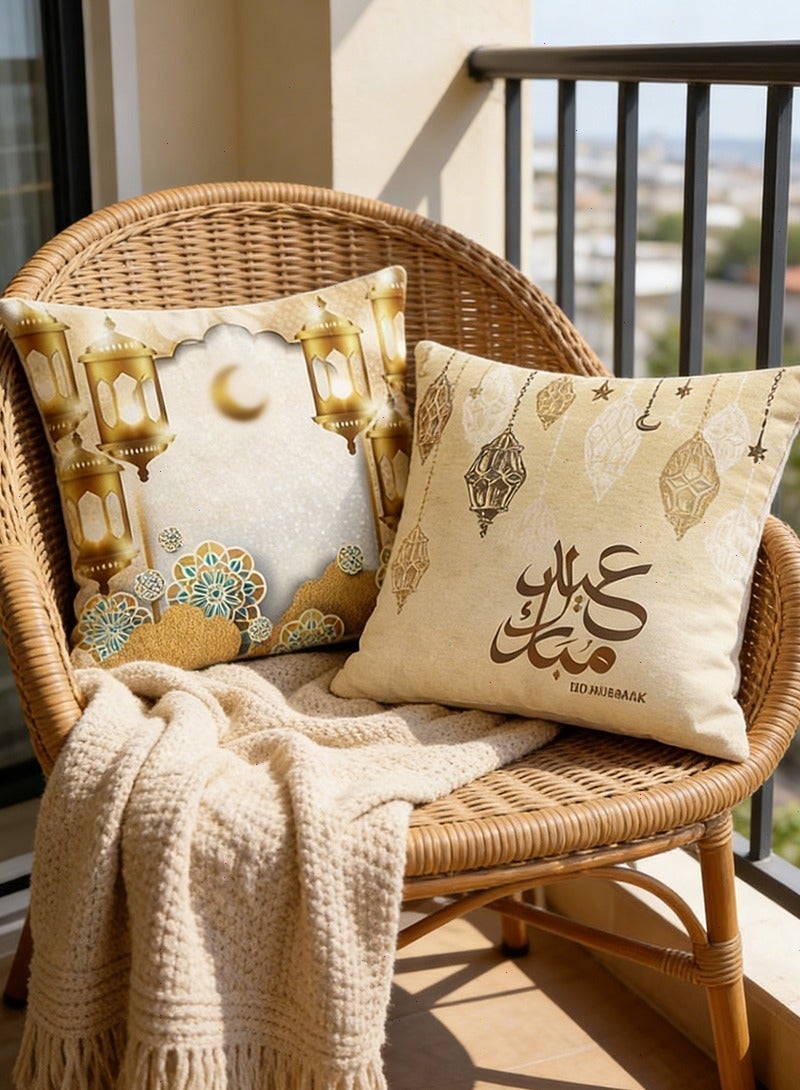 يواوليتي أغطية وسائد رمضان، 4 قطع زينة رمضان ذهبية، أغطية وسائد على شكل قمر لتزيين أريكة المنزل (45 * 45 سم) - Image 2