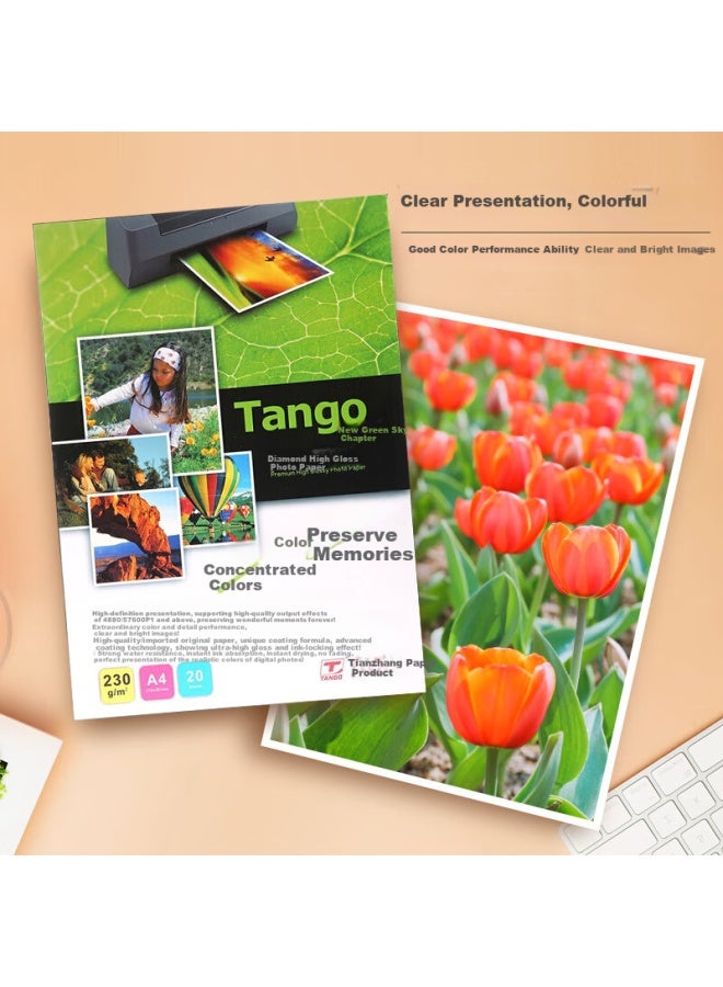 Tango ورق صور كريستال دايموند A4 230G ورق صور لامع عالي الجودة لطباعة الصور بالحقن الحبر A4 20 ورقة/ عبوة - Image 2