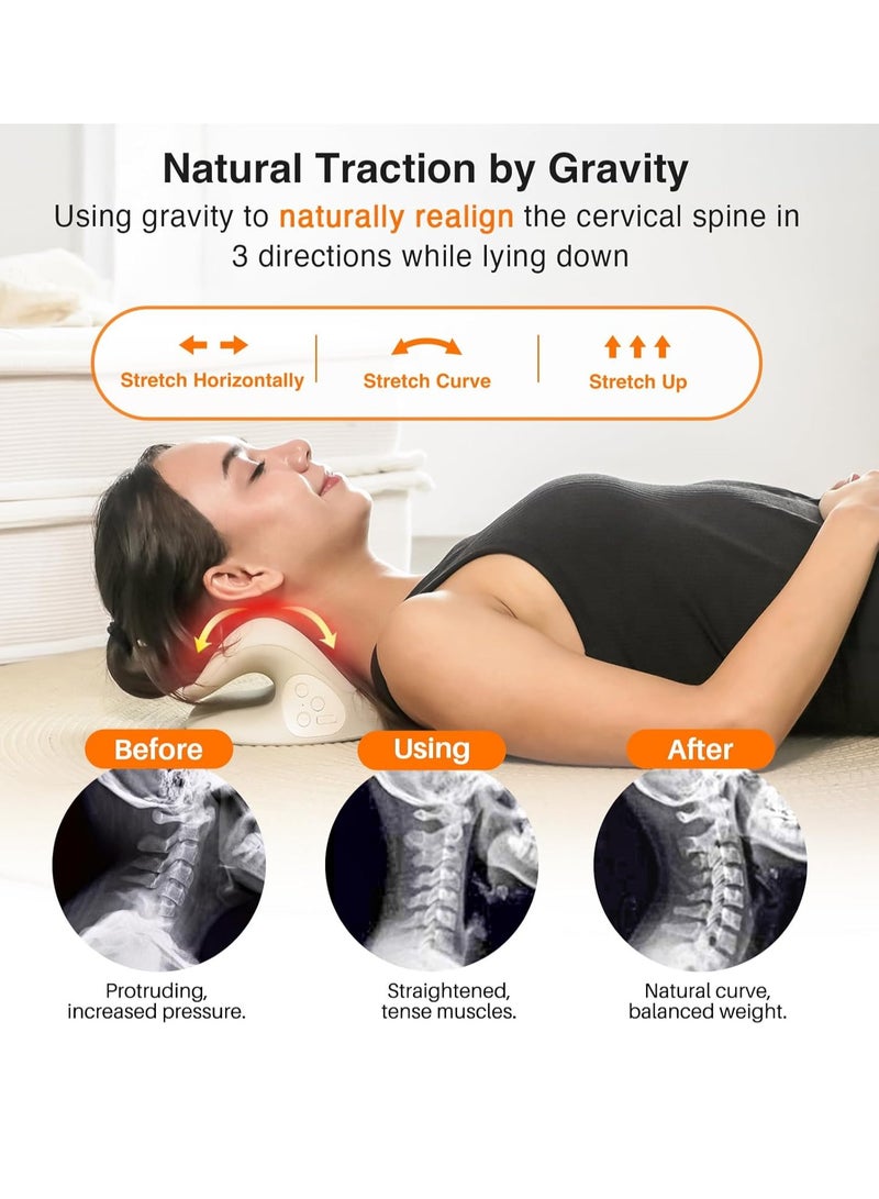 Generic Wireless Heated Neck and Shoulder Stretcher Pillow, 2-in-1 Cervical Traction & Pain Relief Device with C-Shaped Arch, Dual Traction Angles & 3-Level Adjustable Heat for Ultimate Relaxation  - Image 2