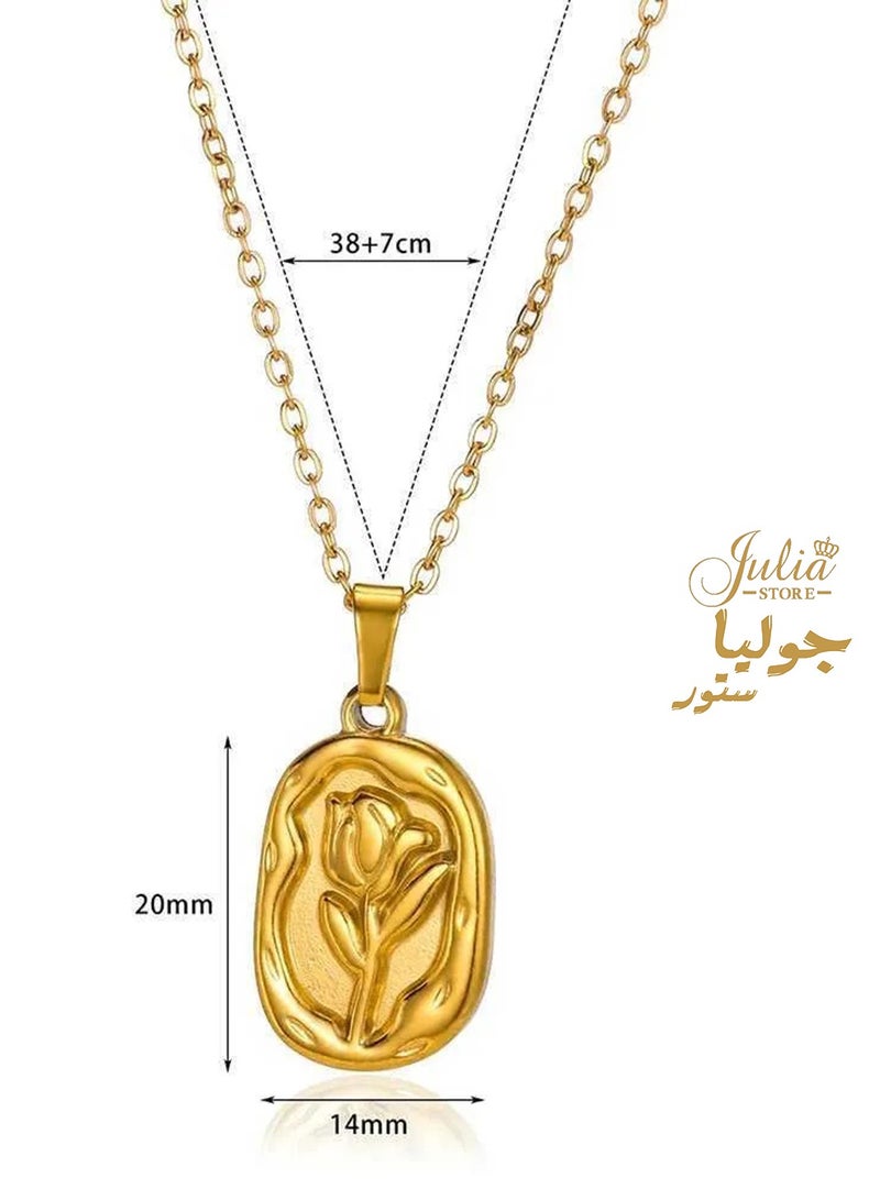 Julia Store 18K Gold Plated Stainless Steel Tulip Love Icon Medallion Eternal Love Hypoallergic Trendy Dainty Pendant Necklace - Image 4