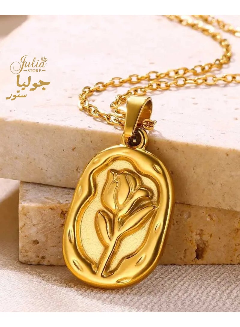 Julia Store 18K Gold Plated Stainless Steel Tulip Love Icon Medallion Eternal Love Hypoallergic Trendy Dainty Pendant Necklace - Image 5