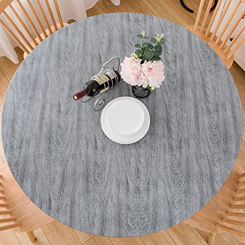 LIBERECOO Round Vinyl Fitted Tablecloth with Flannel Backing Elastic Edge Table Cover Waterproof Stain-Resistant Wipeable Tablcloths Fits 45-56" Round Tables - Image 1