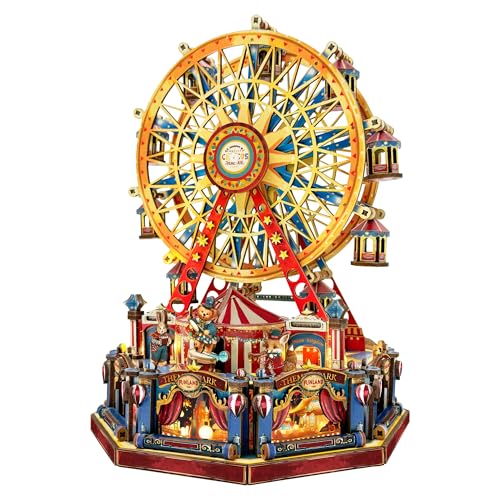 STRUCWOOD DIY 3D Wooden Puzzle Ferris WheelDIY Dollhouse Kit Circus Building ModelChristmas Decor Craft Sets with Lights and MusicGifts for Adults Teens Century Ferris WheelSQ69 - Image 1