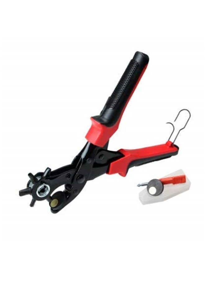 yongsheng Professional Belt Hole Puncher Hand Machine Black/Red 25.5cm，Belt punch punch pliers multi-function hole punch punch punch hand tool belt round hole flat pliers（3 flat+3 circular holes）  - Image 2