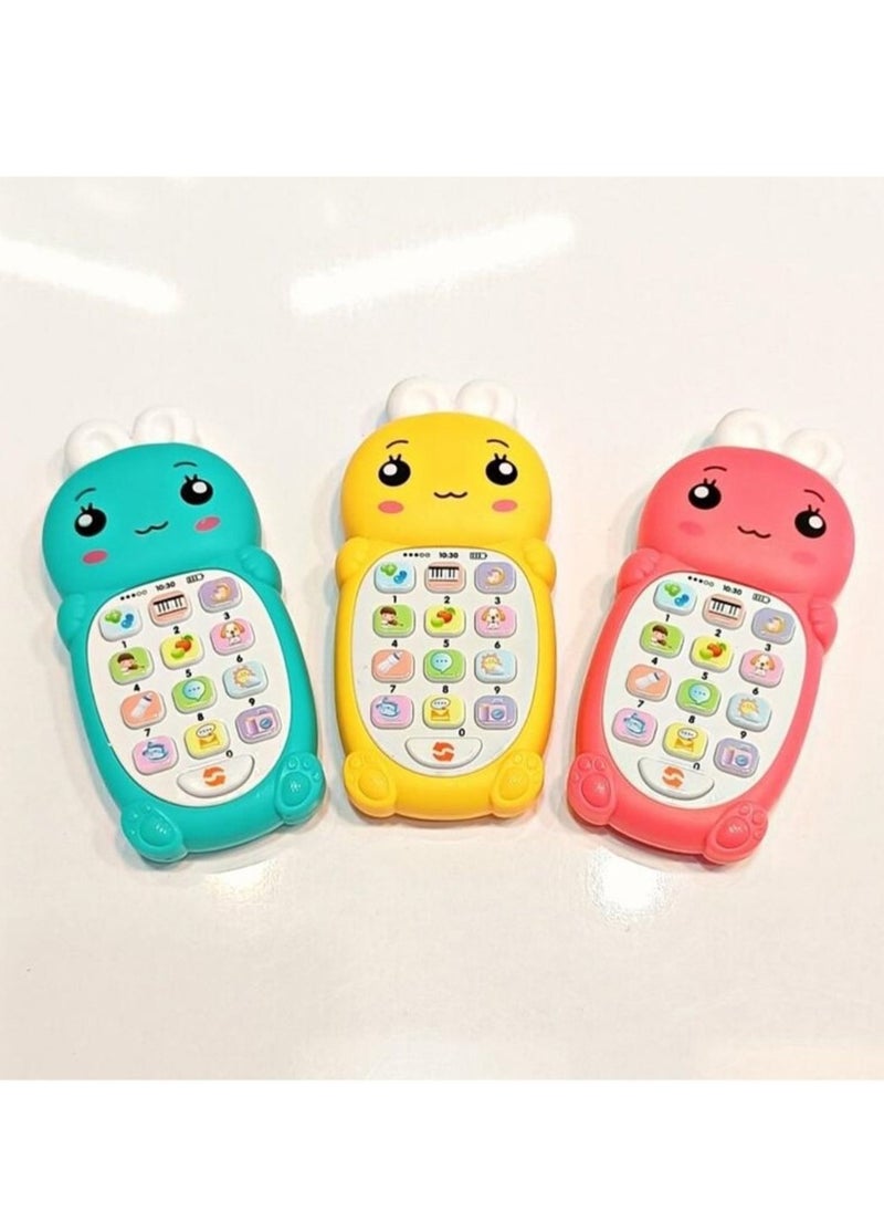 Musical phone for children in the shape of a rabbit. It gives the child enjoyable times and develops his mental skills. It is suitable for boys and girls over 18 months old.