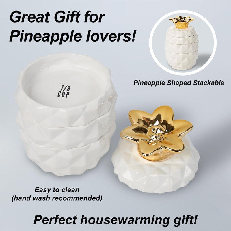 VOTUM Set of 4 Decorative Pineapple Shaped Stackable Ceramic Kitchen Measuring Cups in 4 Assorted Sizes - Image 5