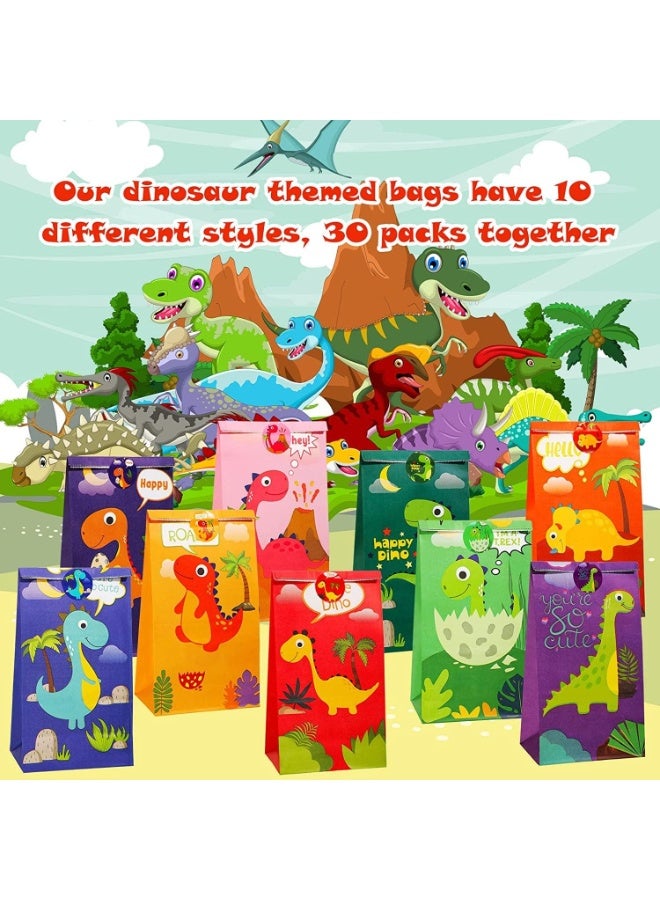 LYNLYN 30 Thick Dino Paper Gift Bags with 36 Stickers, Dinosaur Party Favor Bags, Recyclable Candy Treat Bags for Kids’ Birthday, Baby Shower - Image 4