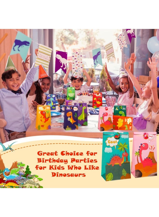 LYNLYN 30 Thick Dino Paper Gift Bags with 36 Stickers, Dinosaur Party Favor Bags, Recyclable Candy Treat Bags for Kids’ Birthday, Baby Shower - Image 2