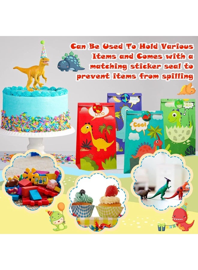 LYNLYN 30 Thick Dino Paper Gift Bags with 36 Stickers, Dinosaur Party Favor Bags, Recyclable Candy Treat Bags for Kids’ Birthday, Baby Shower - Image 3