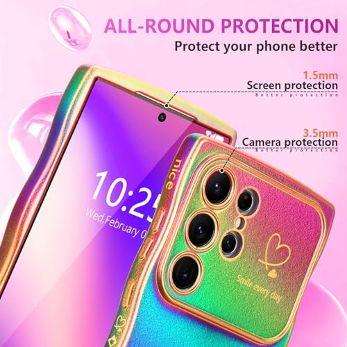 LCHULLE for Samsung Galaxy S24 Ultra Case for Women Girls, Cute Wave Frame Curly Shape with Love Heart Camera Protection Luxury Plating Shockproof Case for Galaxy S24 Ultra 5G, Colorful Dark Purple - Image 4