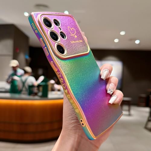LCHULLE for Samsung Galaxy S24 Ultra Case for Women Girls, Cute Wave Frame Curly Shape with Love Heart Camera Protection Luxury Plating Shockproof Case for Galaxy S24 Ultra 5G, Colorful Dark Purple - Image 2
