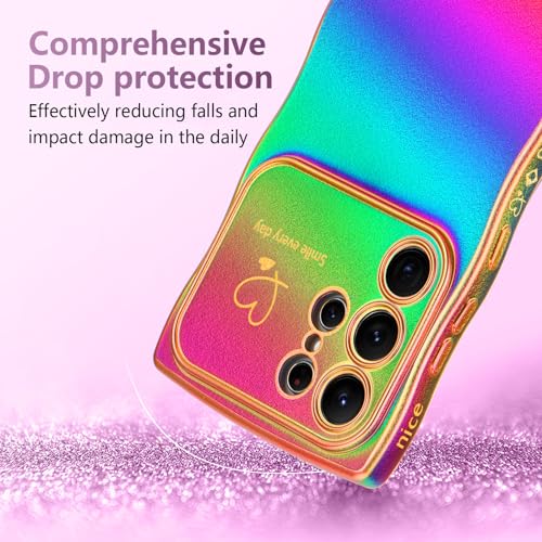 LCHULLE for Samsung Galaxy S24 Ultra Case for Women Girls, Cute Wave Frame Curly Shape with Love Heart Camera Protection Luxury Plating Shockproof Case for Galaxy S24 Ultra 5G, Colorful Dark Purple - Image 3