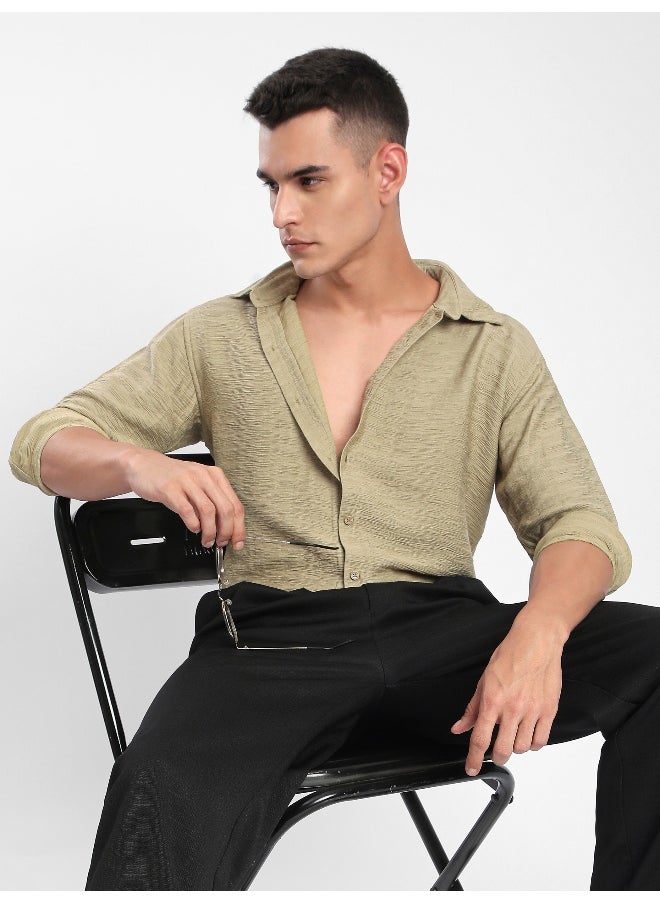 Beyoung Beige Crinkled Shirt  - Image 2