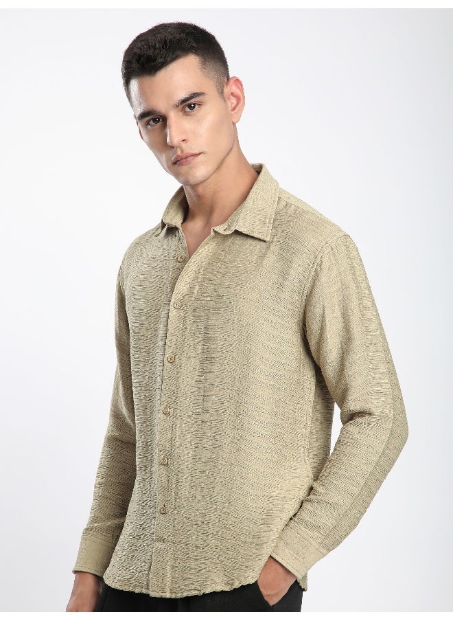 Beyoung Beige Crinkled Shirt  - Image 1