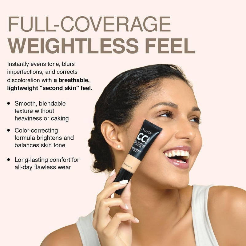 PALLADIO كريم تصحيح اللون الكامل باللون بالاديو، خالي من الزيوت مع الببتيدات وفيتامين C، الأفضل لتصحيح الاحمرار وتوحيد لون البشرة، تغطية أساس قابلة للبناء (عادل 10C) - Image 4