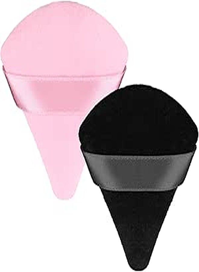 Patelai 2 Reusable Soft Sponge Powder Applicators for Loose Powders, Triangular Makeup Pads with Strap to Contour Under Eye Corners (Black, Pink)
