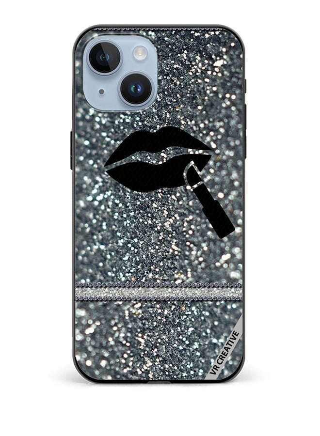 VR CREATIVE Protective Case Cover For Apple iPhone 15 Lipstick on Silver Glitter Design Multicolour - Image 1