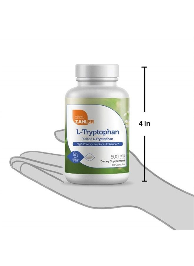 Zahler - L-Tryptophan 500mg Supplement, High Potency Serotonin Booster, Certified Kosher, 60 Capsules - Image 1