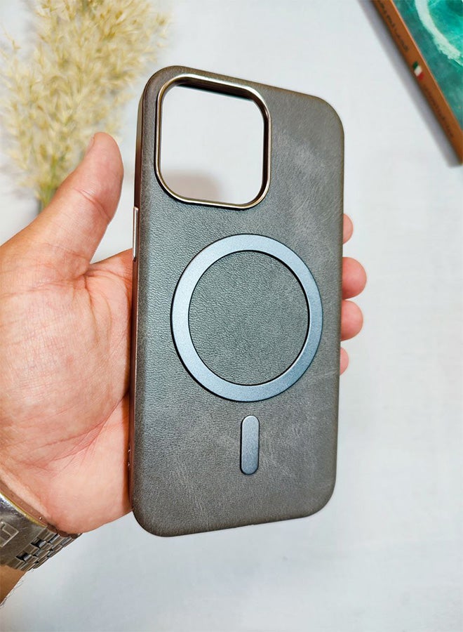 جراب جلد متوافق مع هاتف ايفون 13 برو، يدعم الشحن اللاسلكي ماج سيف، غطاء مقاوم للصدمات، مصنوع من الجلد الفاخر يكتسب مظهرًا طبيعيًا بمرور الوقت، واقي الكاميرا المرتفع يحمي مجموعة العدسات، مع بطانة داخلية، لهاتف ايفون 13 برو - رمادى - Image 4