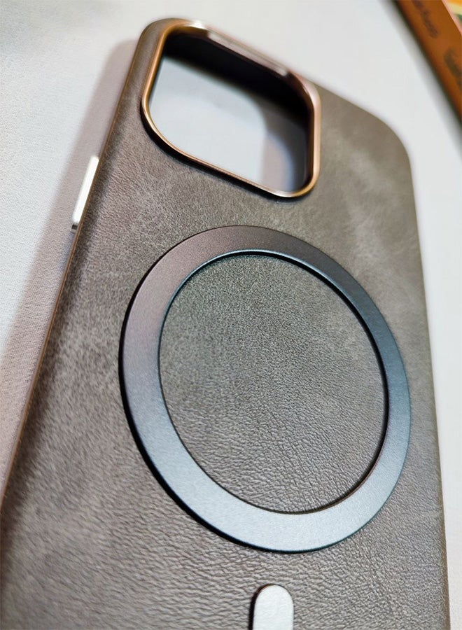 جراب جلد متوافق مع هاتف ايفون 13 برو، يدعم الشحن اللاسلكي ماج سيف، غطاء مقاوم للصدمات، مصنوع من الجلد الفاخر يكتسب مظهرًا طبيعيًا بمرور الوقت، واقي الكاميرا المرتفع يحمي مجموعة العدسات، مع بطانة داخلية، لهاتف ايفون 13 برو - رمادى - Image 5