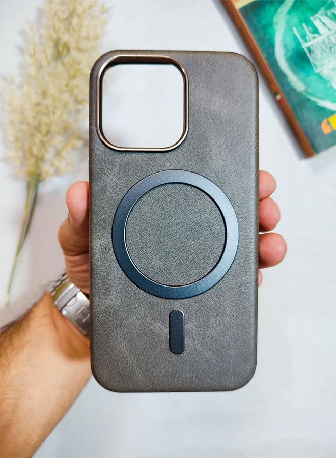 جراب جلد متوافق مع هاتف ايفون 13 برو، يدعم الشحن اللاسلكي ماج سيف، غطاء مقاوم للصدمات، مصنوع من الجلد الفاخر يكتسب مظهرًا طبيعيًا بمرور الوقت، واقي الكاميرا المرتفع يحمي مجموعة العدسات، مع بطانة داخلية، لهاتف ايفون 13 برو - رمادى - Image 1