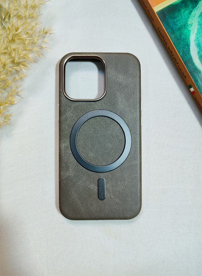 جراب جلد متوافق مع هاتف ايفون 13 برو، يدعم الشحن اللاسلكي ماج سيف، غطاء مقاوم للصدمات، مصنوع من الجلد الفاخر يكتسب مظهرًا طبيعيًا بمرور الوقت، واقي الكاميرا المرتفع يحمي مجموعة العدسات، مع بطانة داخلية، لهاتف ايفون 13 برو - رمادى - Image 2