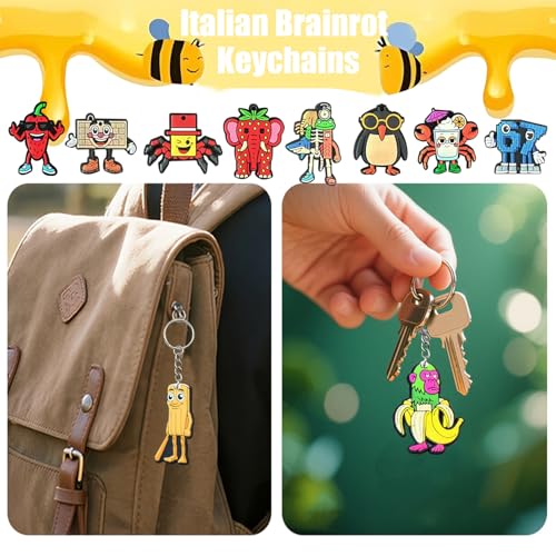 GREAWOD Italian Brainrot Keychains Quirky Cartoon Character Charms with Durable Metal Key Rings, Multicolor Meme-Style Accessories (36) - Image 4