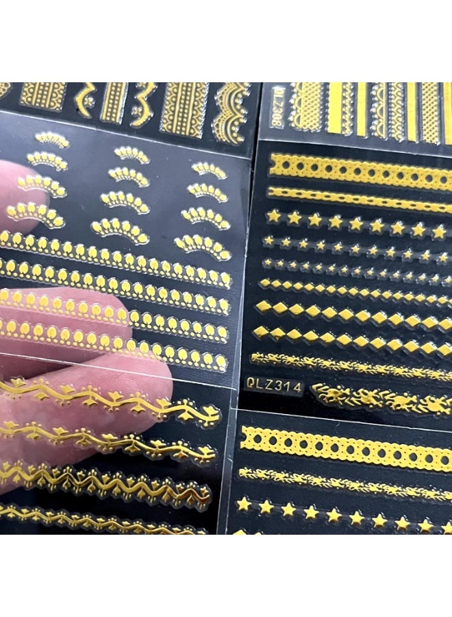 30 ورقة من ملصقات أظافر ذهبية اللون، ملصقات أظافر ذهبية من الدانتيل، ملصقات أظافر ذهبية ذاتية اللصق ثلاثية الأبعاد، أظافر أكريليك، تصميم ذاتي، لوازم أظافر للنساء - Image 3