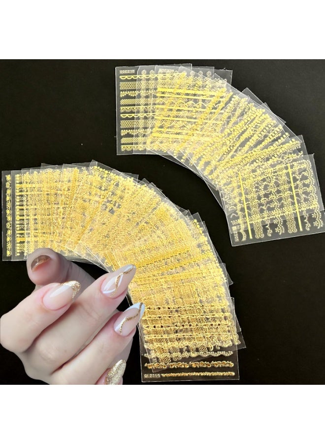 30 ورقة من ملصقات أظافر ذهبية اللون، ملصقات أظافر ذهبية من الدانتيل، ملصقات أظافر ذهبية ذاتية اللصق ثلاثية الأبعاد، أظافر أكريليك، تصميم ذاتي، لوازم أظافر للنساء - Image 2