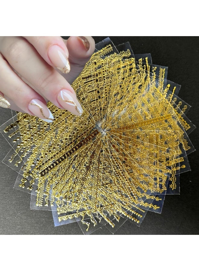 30 ورقة من ملصقات أظافر ذهبية اللون، ملصقات أظافر ذهبية من الدانتيل، ملصقات أظافر ذهبية ذاتية اللصق ثلاثية الأبعاد، أظافر أكريليك، تصميم ذاتي، لوازم أظافر للنساء - Image 1
