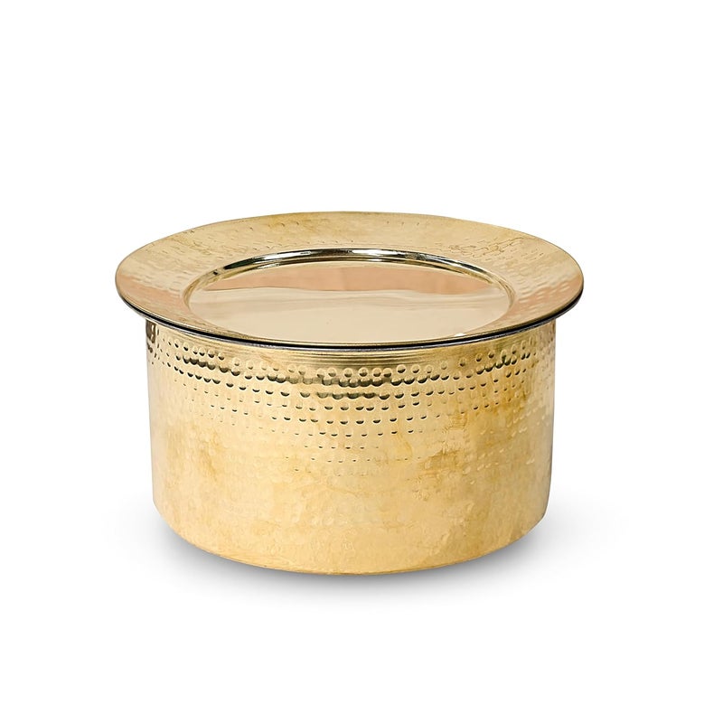 Artarium Artarium Brass Patila Brass Hammered Patila Brass Hammered Bhagona with Lid Round Tapeli Pure Brass Round Heavy Bottom Patila for Cooking and Serving Traditional Cookware Brass Bhagona 15 Liter - Image 1