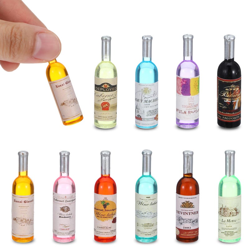 LLOUSSAK 10 Pcs 1:12 Scale Mini Wine Bottles Cake Toppers Wine Drinks Decoration Beer Glass Model Mini House Drink Accessories for Dollhouse Miniature Bottles Cake Decorations - Image 1
