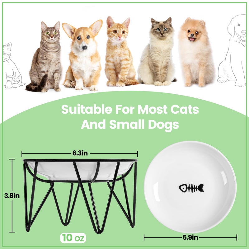 Kitwinney Ceramic Cat Bowls, 2 Pack - Raised, Whisker Friendly, Anti-Vomiting Cat Food Plates - Hygienic, Secure Material, Elegant Stand, 10 oz, for Indoor Cats & Kittens - Image 3