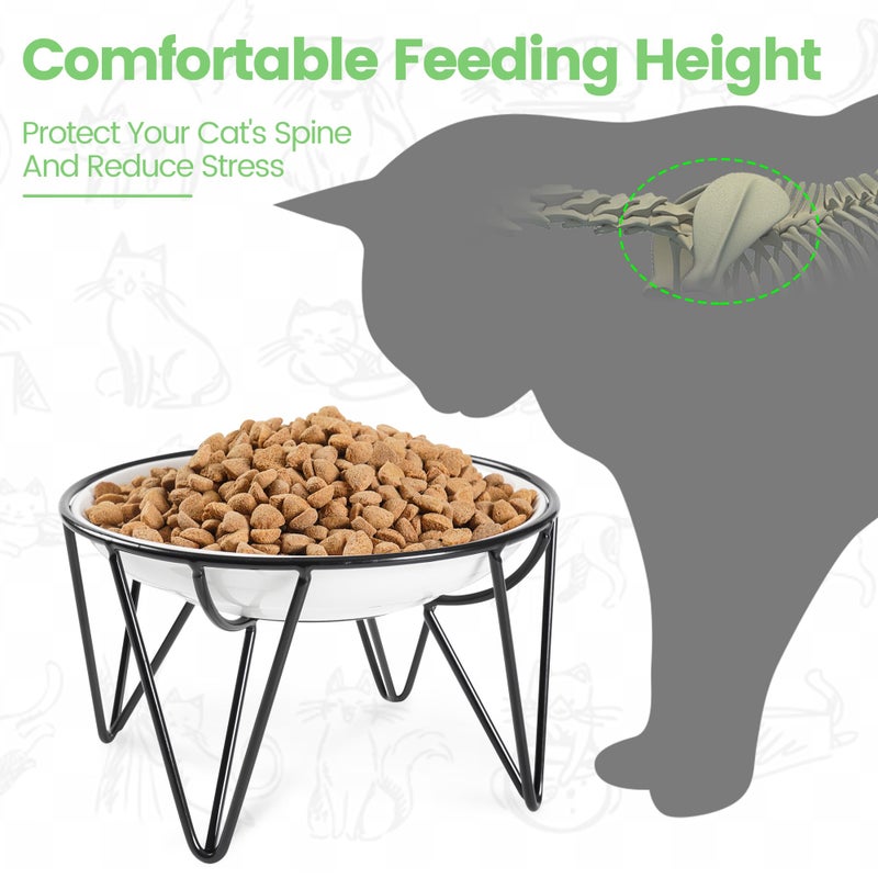 Kitwinney Ceramic Cat Bowls, 2 Pack - Raised, Whisker Friendly, Anti-Vomiting Cat Food Plates - Hygienic, Secure Material, Elegant Stand, 10 oz, for Indoor Cats & Kittens - Image 2